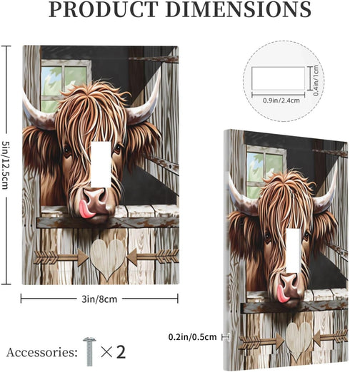 HTSAHKV 3 5 Inch Rustic Highland Cow Wall Plate Light Switch Cover Single Gang Outlet Faceplate Print Plate Cover X