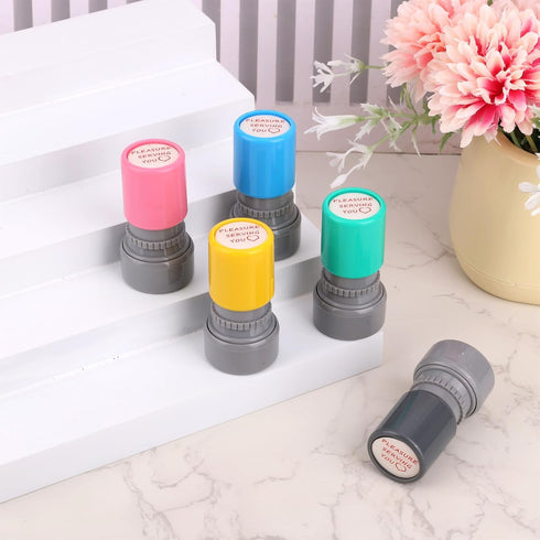 PEUTIER 5pcs Pleasure Serving You Stamps, Self Ink Server Stamps for Service Work Ideal Teacher Office Stationery