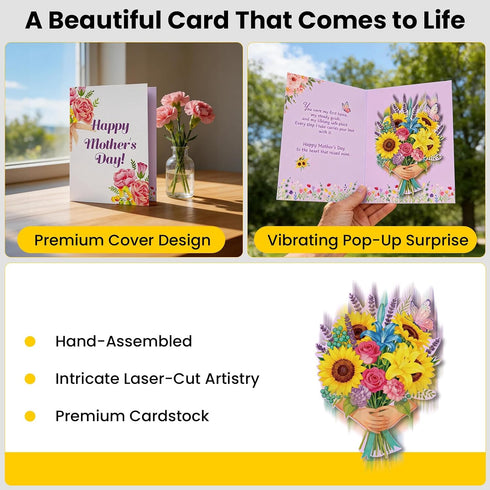 5.9 7.9Inch Mothers Day Card with Sound & Motion, Musical Sunflower Bouquet Mother's Day Card, Heartfelt Mothers Day