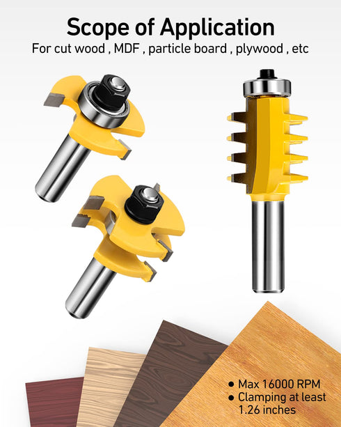 1/2-Inch Set 3 Pack Set, Shank Tongue and Groove Router Bits & Reversible Finger Joint Router Bit, Router Bit