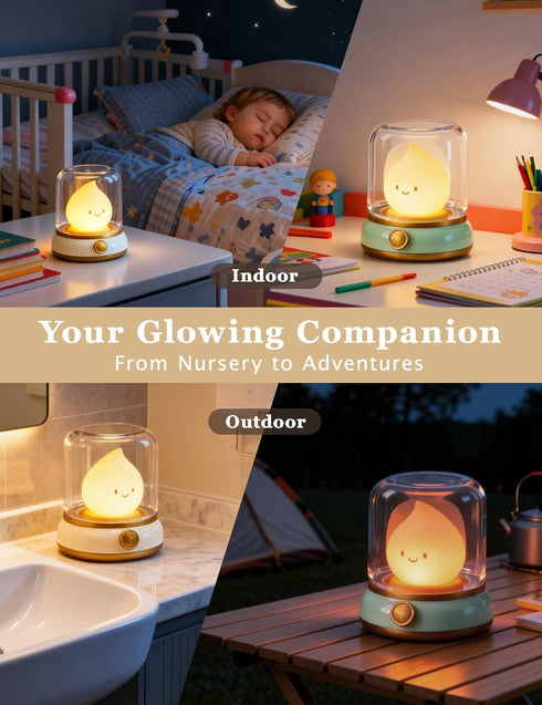 Dimmable, Cute Smiley Lamp, Portable LED Night Light for Bedroom, Camping | Rechargeable, Candle Flame Light, Desk