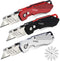 KATA 3-Pack Heavy Duty Box Cutter, Folding Utility Knife with Zinc Alloy Body, Extra 12pc Blades
