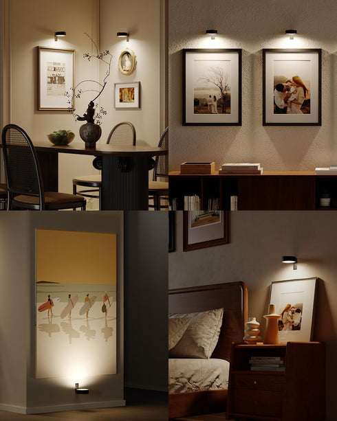 3 Pack 2600mAh Wireless Rechargeable Over Picture Lights for Wall, Battery Art Light for Paintings Cordless Light Above