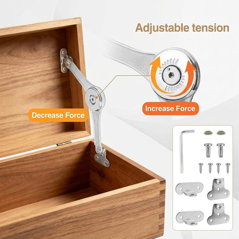 Denwwico 2 Pack Lid Support Hinge, Heavy Duty Soft Close Toy Box Hinges for Wooden Box, Adjustable Tension Chest Hinges