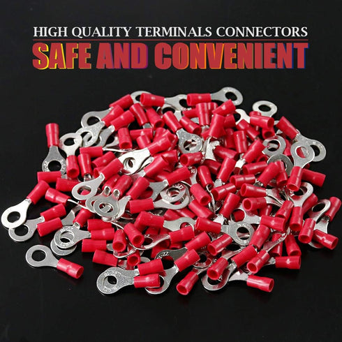 Hilitchi 100Pcs 22-16 Gauge Insulated Ring Terminals, Electrical Wire Crimp Connectors (M6, Red)