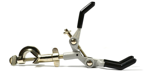 EISCO 3-Finger Lab Clamp with Bosshead Holder for Lab Stand Rod - PVC Coated Prongs, Beaker Holder