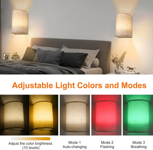 Sunydog 2 Dimmable PCS RGBW Retro Wall Lamp Fabric Shade Wall Sconce Wall Light Fixtures with Remote Controller