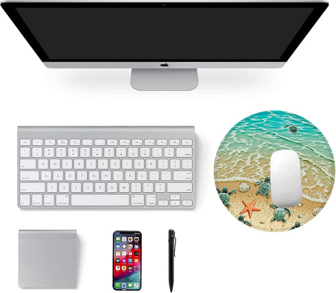 Non-Slip Rubber Base Gaming Mouse Pad, Waterproof Round Office Mouse Pad, Small Size 7.87 x 7.87 Inch, Cute Turtle