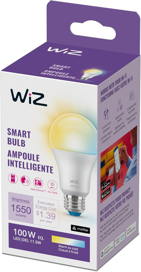 WiZ Connected 100W A19 LED Smart Light Bulbs Tunable White - Connects