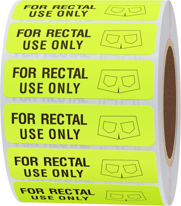 Hybsk Rectal Use Only Stickers, 1.5" x 0.375" Fluorescent Yellow with Permanent Adhesive, 500 Labels Per Roll