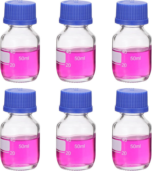 PATIKIL 6 Pack Reagent Media Storage Bottles, 50ml Borosilicate Glass Graduated Round Bottles