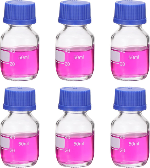 PATIKIL 6 Pack Reagent Media Storage Bottles, 50ml Borosilicate Glass Graduated Round Bottles