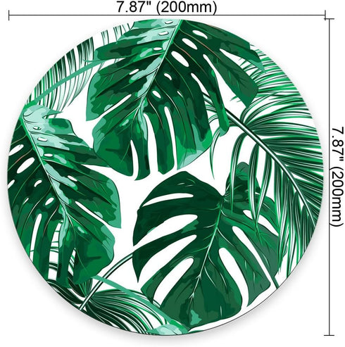 Tropical Leaf Mousepad - Round Mat - Beautiful Green Leaves with White Background - Round Mouse Pad