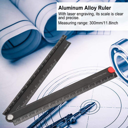 Folding Ruler, Aluminum Alloy 0-300mm Measurement Range Simple Angle Measurement Ruler for Artists