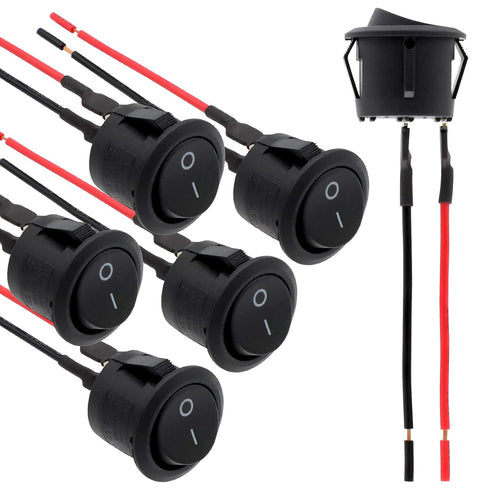 Round Rocker Switch, 6 Pcs Mini 12 Volt ON Off Toggle Switch with Pre-Wired 6A/250V, 10A/125V AC for Boat, Car