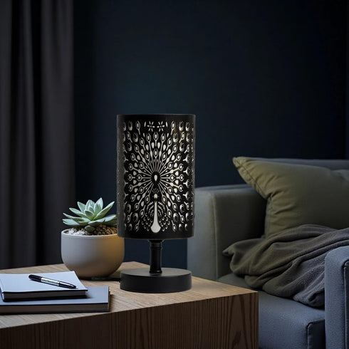 Peacock Style Bedside Lamp Black Metal Table Lamp Bedside Decorative Nightstand Lamp for Bedroom Living Room,Dining