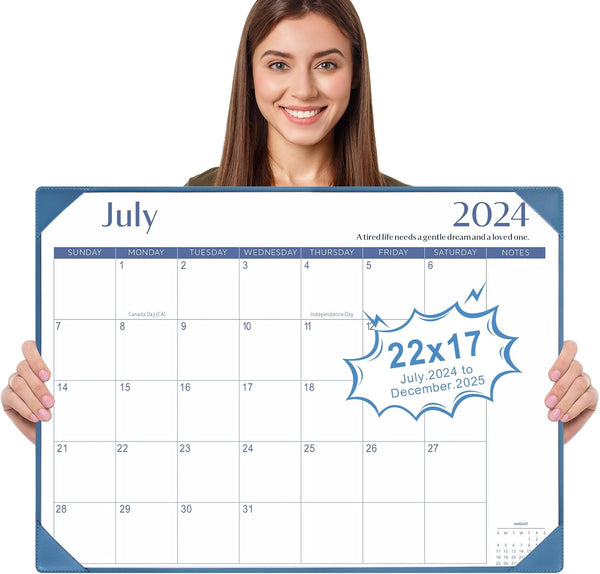 Gannyfer Large Desk Calendar 2024-2025 with Desktop Mat, 18 Month Table Calendar from Jul 2024 to Dec 2025, Blue