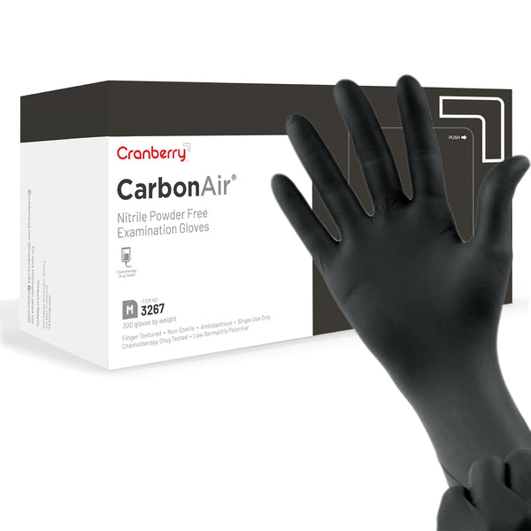 Cranberry Carbon Air Black Nitrile Gloves Disposable, Latex Free Powder Free, Dental