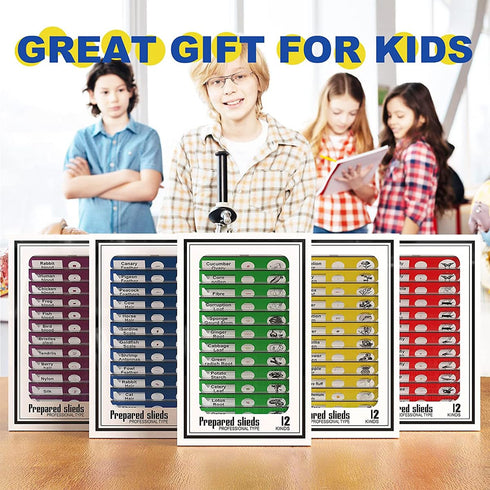 Plastic Prepared Microscope Slides for Kids, Cainda 60pcs Biological Samples of Animals, Insects, Plants, Flowers