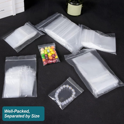 500 Pcs Small Plastic Bags, Mini Zip Lock Baggies, Clear Jewelry Bags in 5 Assorted Sizes for Storage and Packaging
