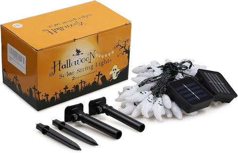 YOUNGAR Halloween Decor Lights - 2PACK 20ft 30 LED Solar Ghost String Lights with 8 Modes for Outdoor Decoration