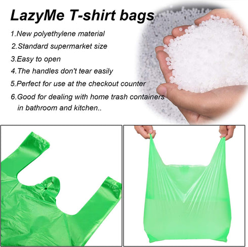 LazyMe T Shirt Bags, Plastic Bags with Handles for Grocery, Retail, St. Patrick's Day, 12x20 Inch (Green, 50pcs)