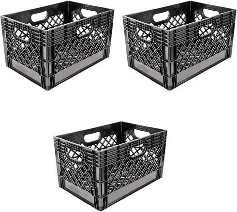 Juggernaut Storage 24 Quart Stackable Black Storage Crate with Handles - Heavy-Duty Plastic for Home, Office, Garage