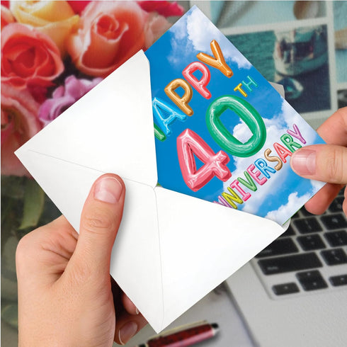 The Best Card Company 40th Anniversary Congratulations Card w/Envelope for Men, Women (Not Actual Balloons, 3D)