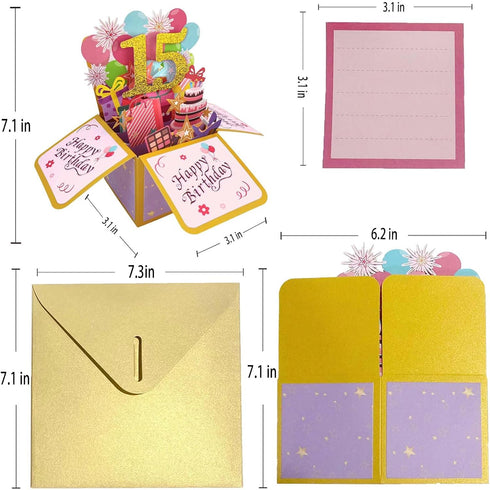 Asmallgf 15th 15 3D 15 Sweet Birthday Popup Card for Him Her, Naughty Fifteen Bday Gifts for Teen Girls Boys, Happy