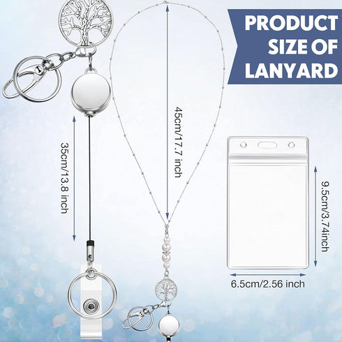 Pangda 4 Sets Retractable Badge Lanyard Necklaces | ID Card Holders Beaded Badge Reel Stainless Steel for Women