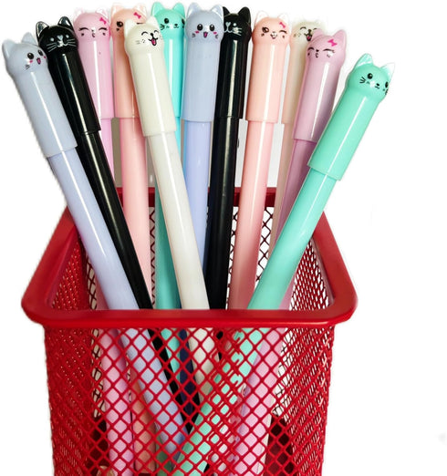Cat Pens, 12pcs Cute Cat Style Gel Pens with 0.5mm Black Ink, Fun Gifts for Kids, School, Office
