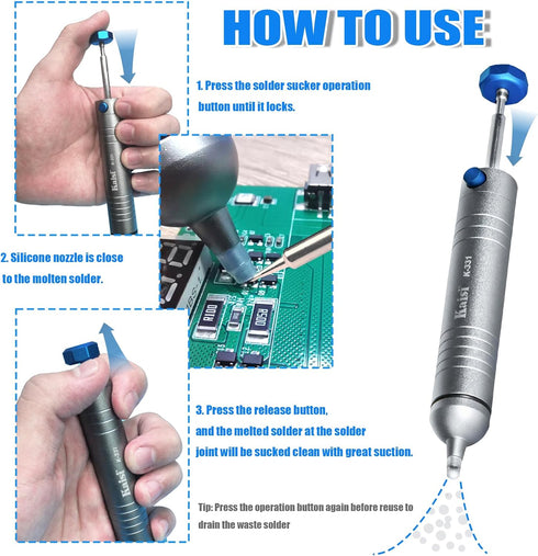 Kaisi Solder Sucker, No Clog Desoldering Pump with Powerful Vacuum Suction for Solder Removing