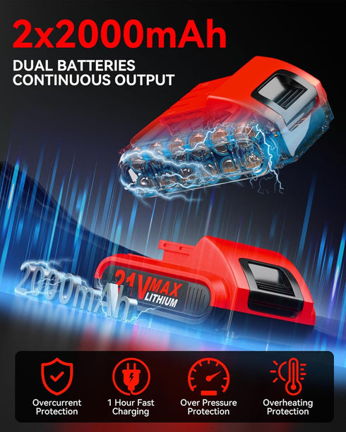 KELNOW 21V 2.0Ah Pack Set, 3/8" 25+1 90 Cordless Drill, Power Drill with Dual Power and Charger, Power Electric Battery