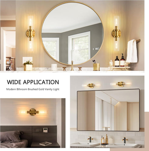 addigi 17.5 inch 2-Light Inch Gold Wall Sconces, Modern Wall Sconces Lighting with Stripped Glass Shade, Gold Vanity