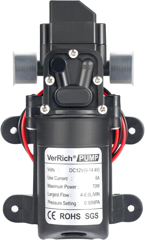 VerRich 12V Water Pumps, 1/2" Diaphragm Pump, Self Priming High Pressure Pump for Motorhome, Caravan, Boat