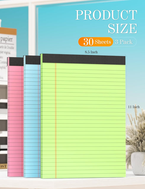 Legal Pads 8.5 x 11 Colored Note Pads, 3 Pack Notepads for Home Office Supplies, Lined Paper 30 Sheets/Pad
