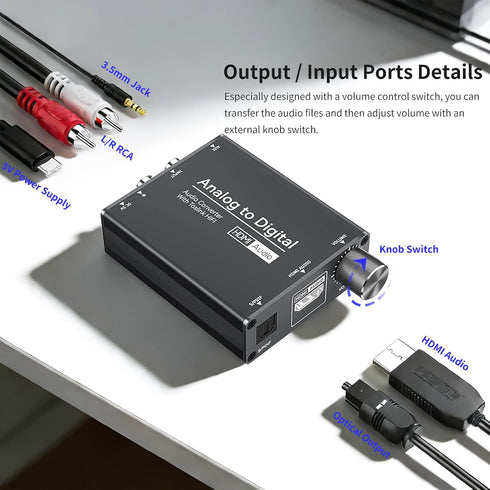 ZZHypGr 3.5mm PS4, Analog to TOSLINK Digital Optical Audio/HDMI Converter, with AUX Jack Toslink & HDMI, Volume