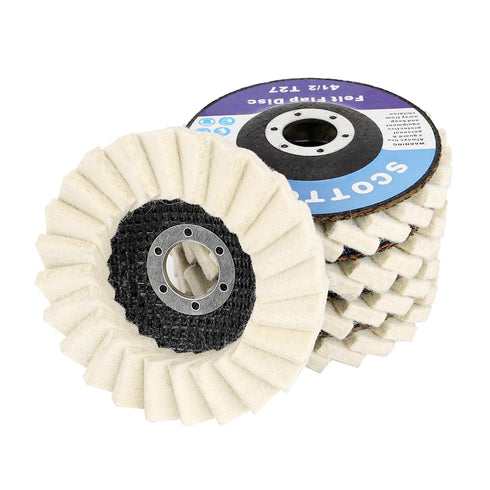 SCOTTCHEN Felt Flap Disc Abrasives, 4-1/2" x 7/8" Arbor Buffing Polishing Wheel for Angle Grinder, 5 Pack