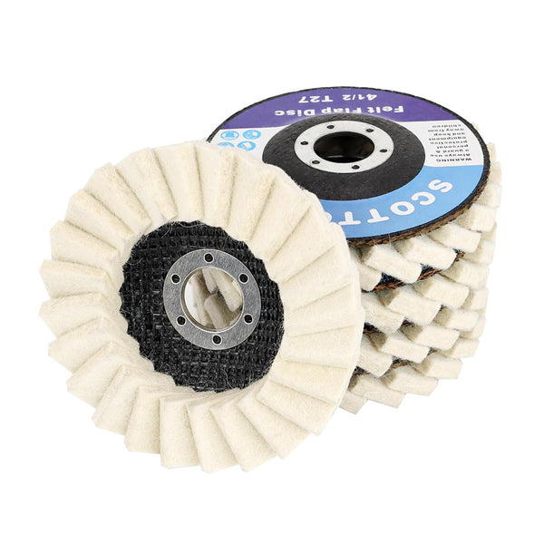 SCOTTCHEN Felt Flap Disc Abrasives, 4-1/2" x 7/8" Arbor Buffing Polishing Wheel for Angle Grinder, 5 Pack