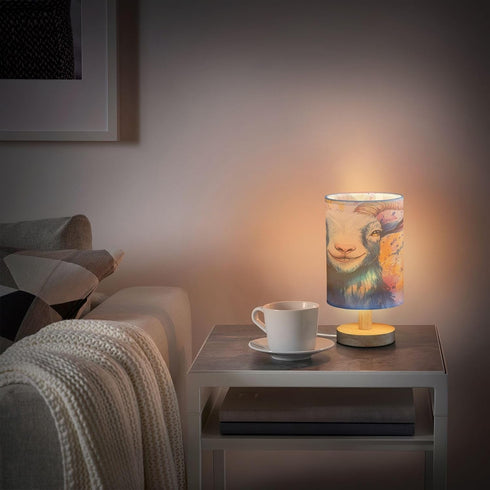 LFICRTAN Table LED Lamps Watercolor Goat Bedroom Night Light Bedside Lamps with USB Ports Nightstand Lamps Wood Base