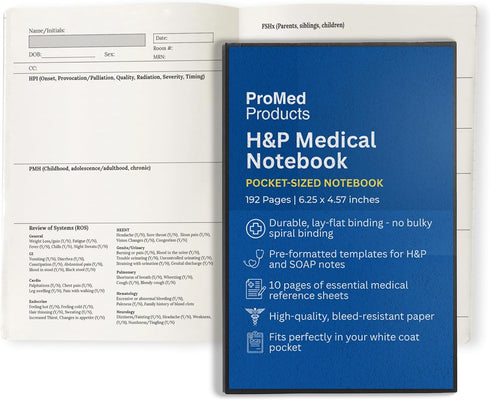 ProMed Products H&P Medical Notebook White Coat & Scrub Pocket SOAP Note and History