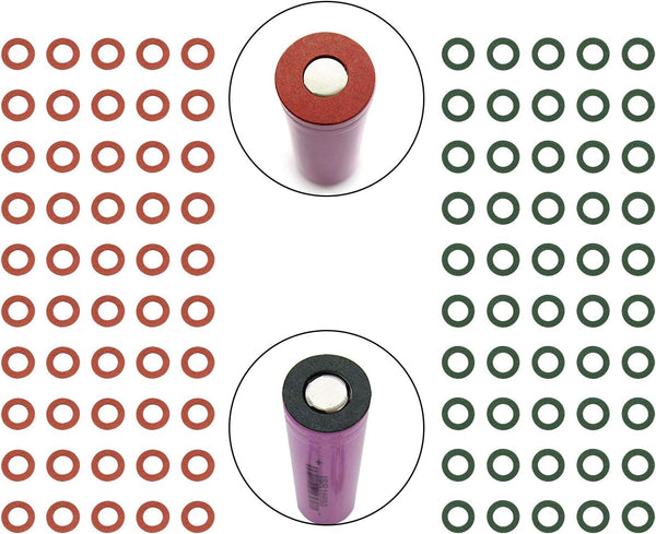 Maxmoral 100pcs Hollow Paper Pad Lithium Battery Insulator Rings, Adhesive Cardboard Sticker (Red+Green)