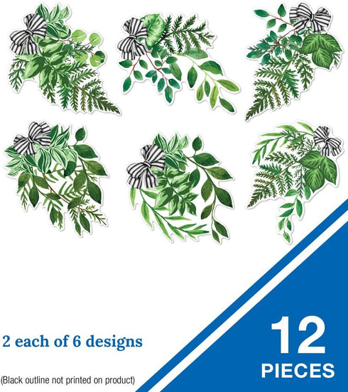 Schoolgirl Style Simply Boho 12-Piece Extra Large Greenery Bulletin Board Cutouts, Greenery Leaves with Black and White Bows Cutouts for Bulletin Board, Boho Greenery Classroom Décor by Schoolgirl Style