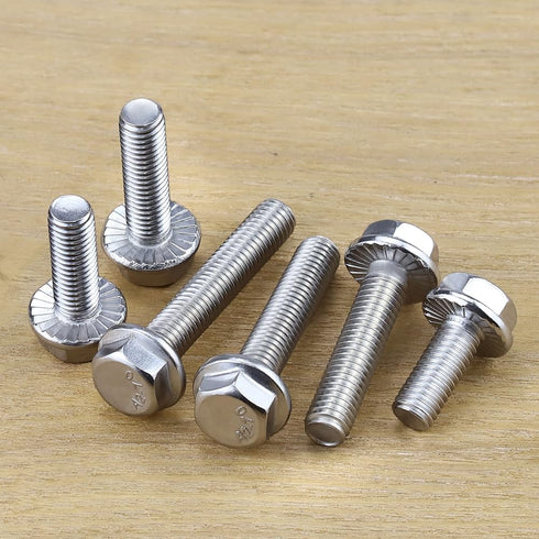 M5-0.8 x 25mm Hex Flange Bolt, DIN6921, 30-Pack, 304 Stainless Steel, Serrated Locking Flange, 1" Thread Length