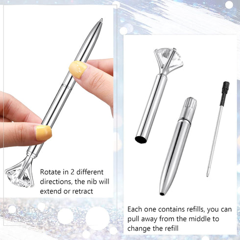 Leinuosen 50 Pcs Bulk Diamond Pens, Crystal Bridal Shower Pens, Metal Bling Pens with Black Ink for Wedding Party