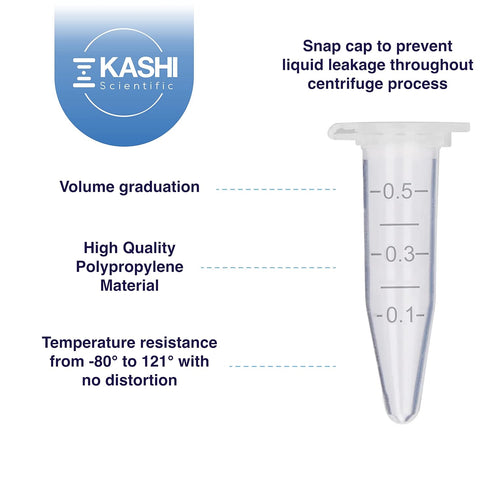 0.5mL Microcentrifuge Tubes with Snap Cap, 1000/Pack, Clear Graduation, Polypropylene Lab Tubes