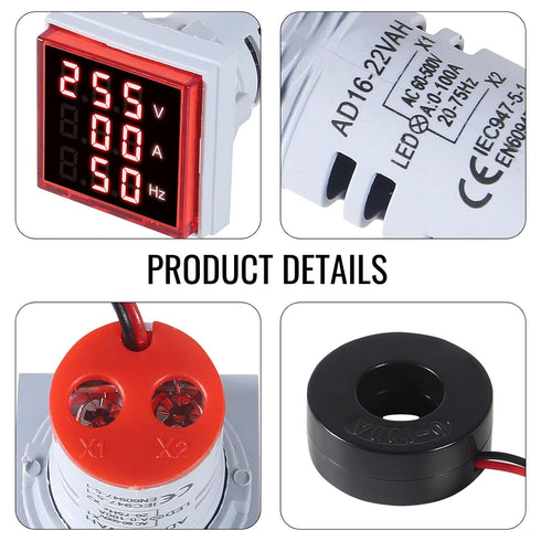 3pcs 3 in 1 AC Digital Ammeter Voltmeter, 60-500V 0-100A with LED Display Voltage Detector Current Tester