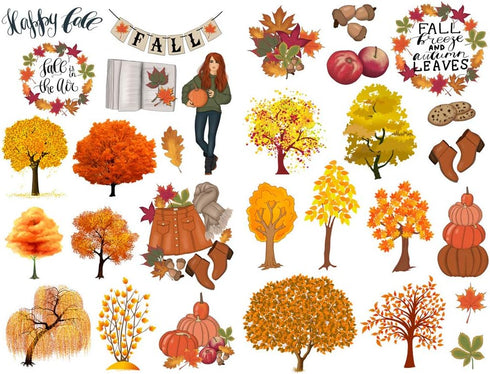 Seasonstorm Gold Autumn Trees Aesthetic Diary Travel Journal Paper Stickers for Scrapbooking
