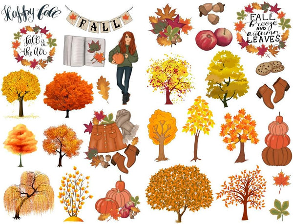 Seasonstorm Gold Autumn Trees Aesthetic Diary Travel Journal Paper Stickers for Scrapbooking