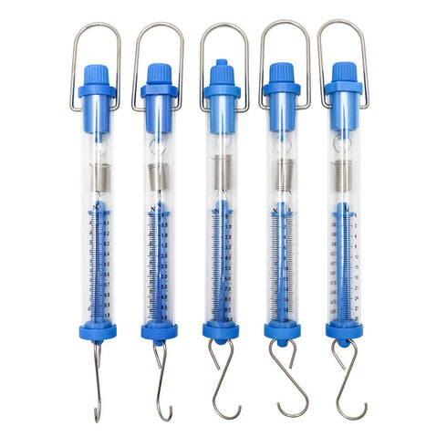 QWORK Plastic Tubular Spring Scale, 1N to 30N Capacity, Set of 5 with Grams & Newton Calibration